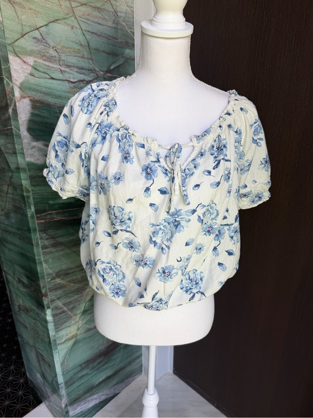 Lucky Brand Floral Puff Sleeve Cotton Bubble Top Size M - Picture 6 of 9